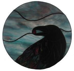 Iridescent raven with ruby quartz, blue