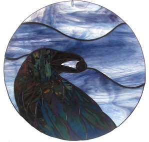 Iridescent raven with ruby quartz, purple