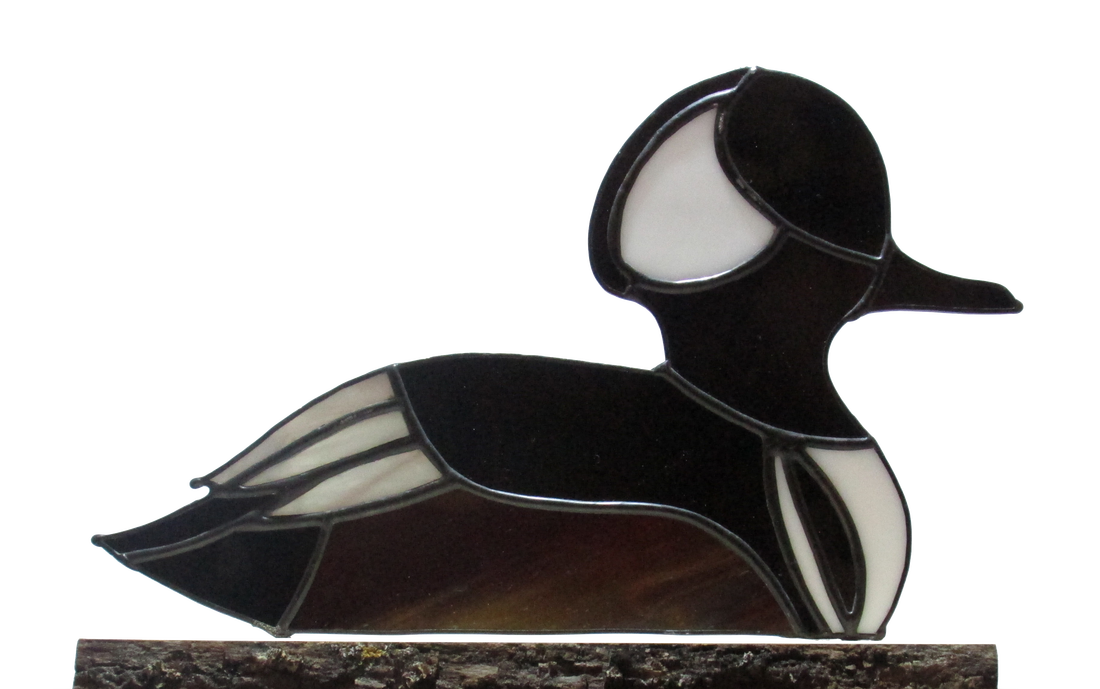Stained glass hooded merganser duck